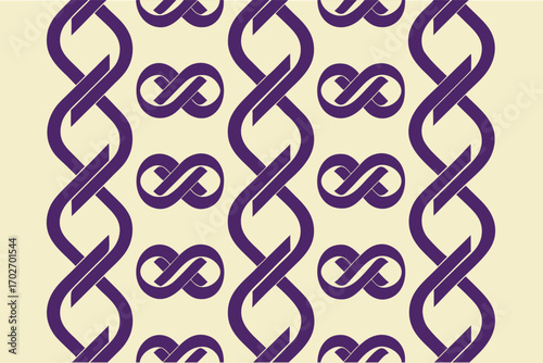 Seamless Pattern of Purple Interlocking DNA Strands and Infinity Symbols helix double helix