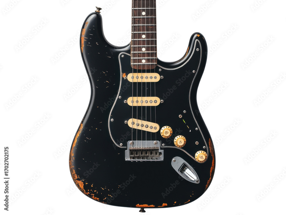 Obraz premium Relic black electric guitar with distressed finish png