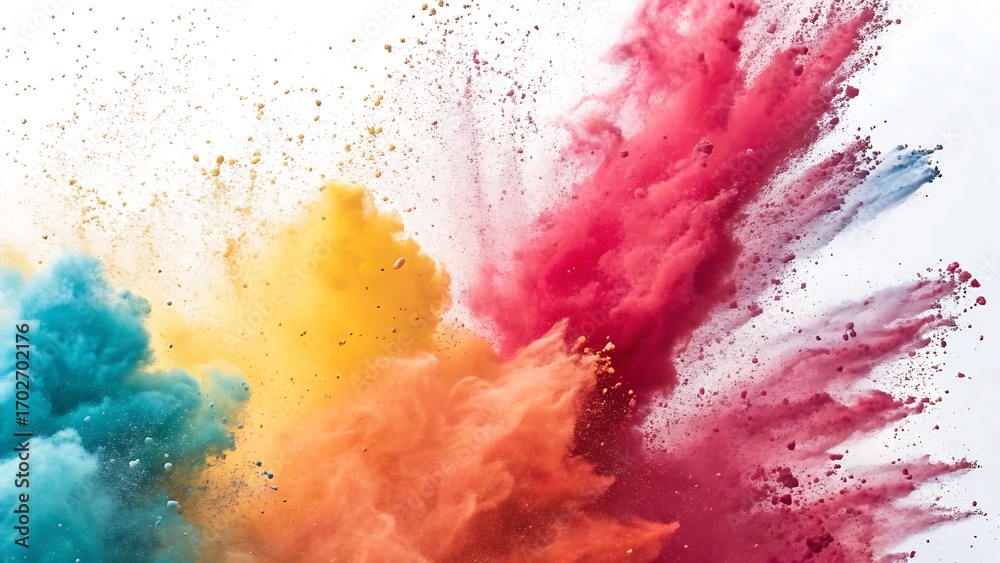Obraz premium Explosion of colorful powder paint in midair isolated on white background