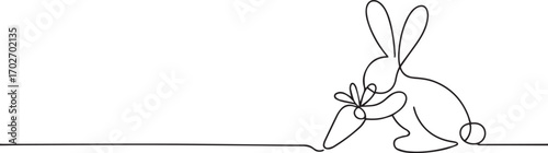 rabbit eating one continuous line art, Vector illustration, One line art, Line art graphic style