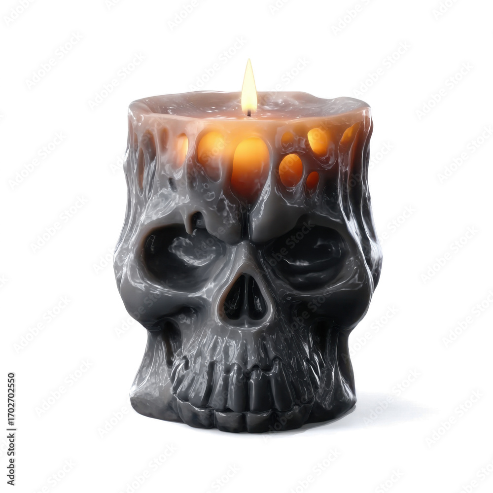 Naklejka premium Spooky halloween candle with a skull face and dripping wax. Great for themed decorations and spooky designs.