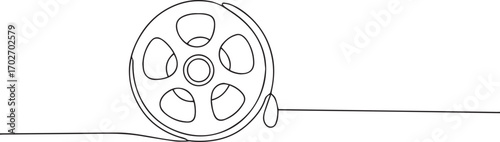 film reel one continuous line art, Vector illustration, One line art, Line art graphic style