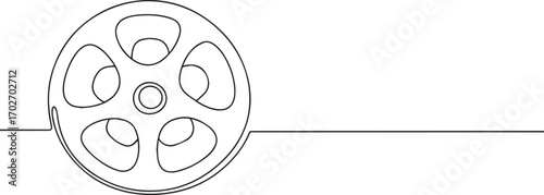film reel one continuous line art, Vector illustration, One line art, Line art graphic style