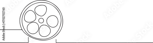 film reel one continuous line art, Vector illustration, One line art, Line art graphic style