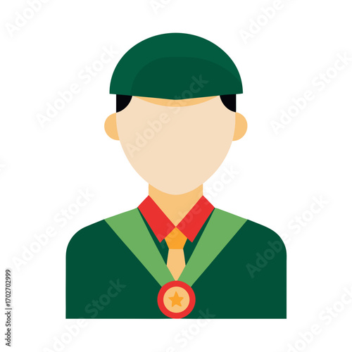 Illustration of a soldier wearing a green beret and medal
