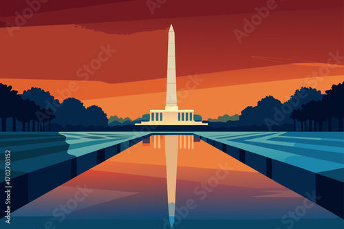Washington monument reflection at sunset