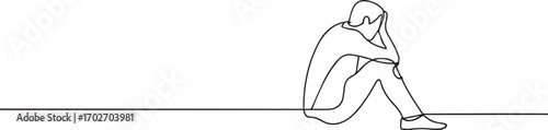 sad man sitting alone one continuous line art, Vector illustration, One line art, Line art graphic style