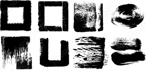 Black ink silhouette set of grunge frames with torn and edged designs for creative projects
