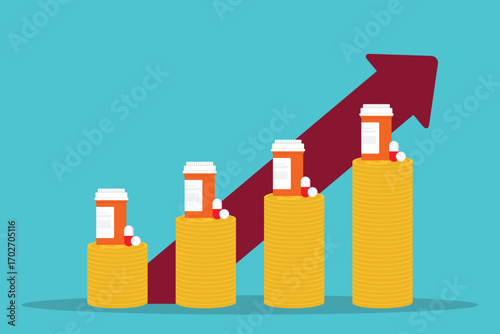 Medicine price. Rising medicine prices. Vector illustration. 