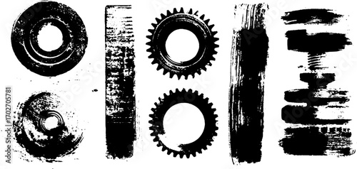 Industrial silhouette set with black ink textures for creative design