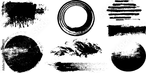 Black ink silhouette of smudges and drips set for creative design