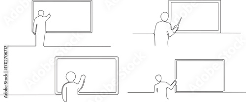 Set of teacher teaching one continuous line art, Vector illustration, One line art, Line art graphic style