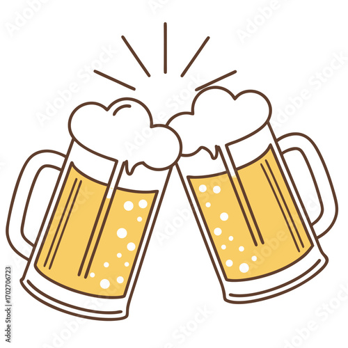 Vector art of two glasses of beer clinking together with foam