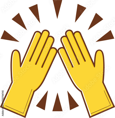 Illustration of two yellow clapping hands with brown triangular sound waves emanating from them