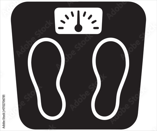 Weighing scale silhouette with footprints isolated on white, health and fitness vector