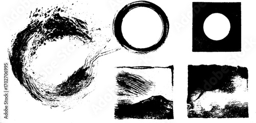 Abstract black ink silhouette collection with minimalist dot and line design