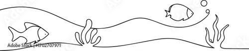underwater fish and coral reefs one continuous line art, Vector illustration, One line art, Line art graphic style