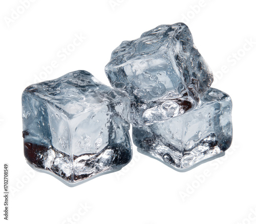 Three clear ice cubes, stacked, close-up