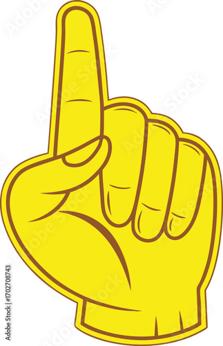 Vector art of yellow foam finger with brown outline, , symbolizing number one or victory