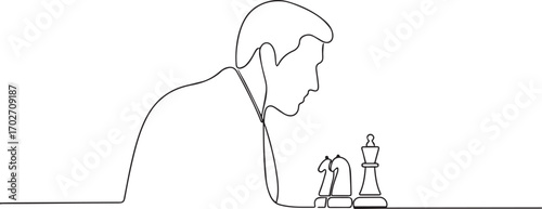 man playing chess one continuous line art, Vector illustration, One line art, Line art graphic style