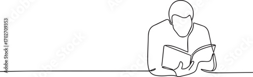 Man reading a book one continuous line art, Vector illustration, One line art, Line art graphic style