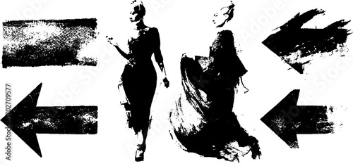 Black ink silhouettes and neon symbols for open bar design
