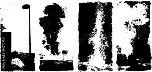 Urban noir: black ink silhouettes on city streets for artistic backgrounds