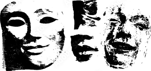 Grunge ink silhouette set of performance masks for artistic design projects