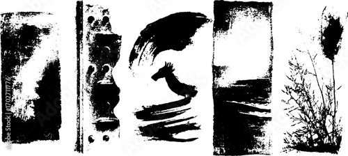 Industrial grunge silhouette set with rust and rivet textures for creative design