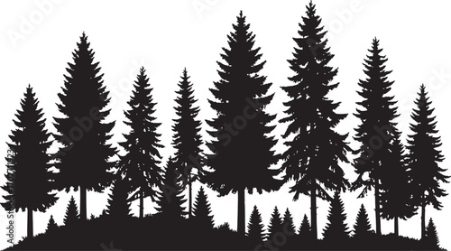 Dense Pine Forest Silhouette Vector with Trees, Branches, and Nature Background