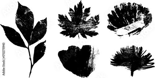 Black ink silhouettes of seasonal nature elements for art and design