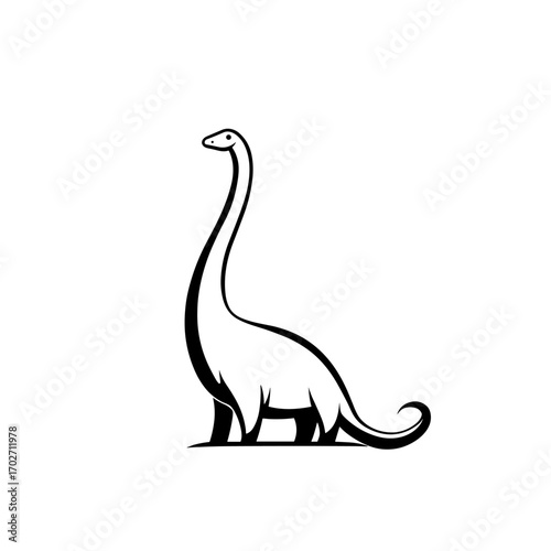 Brachiosaurus. Brachiosaurus simple black and white line art vector logo