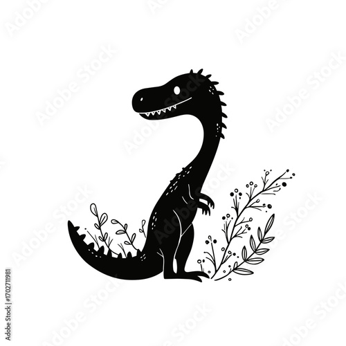 Baryonyx. Baryonyx simple black and white line art vector logo