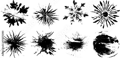 Black ink silhouette set of abstract snowflakes for winter design