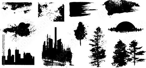 Urban grunge silhouettes and spray paint effects for creative designs