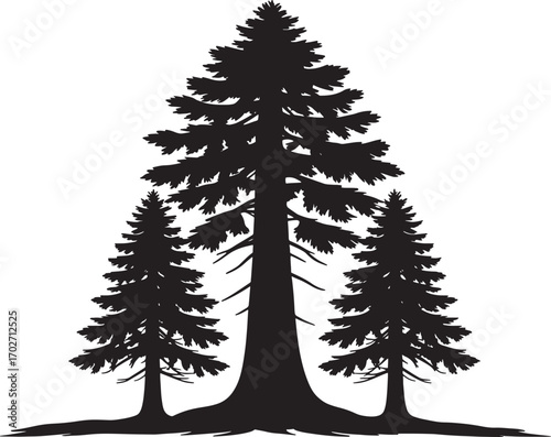 Pine Tree Silhouette | Forest Scene with Conifer Trees | Nature Background Vector | Black and White Tree Outline | Minimalist Woodland Design