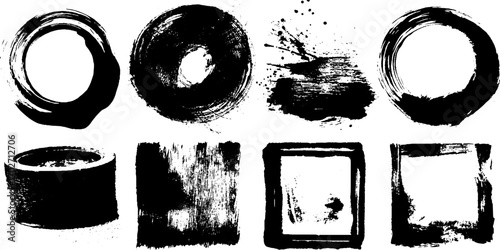 Black ink silhouette set of round and square stamp borders for creative design projects