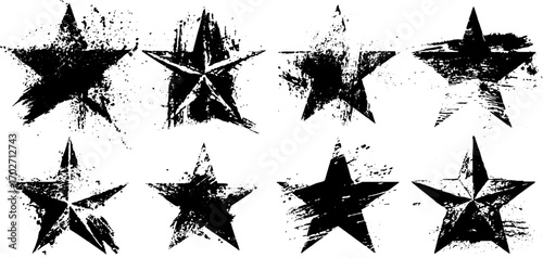 Grunge black ink star silhouettes for urban artistic designs