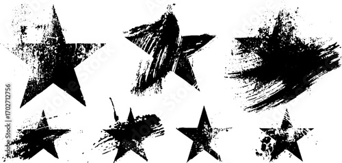 Black ink silhouette stars with grunge effects for artistic design