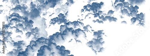 Minimalist abstract background featuring airy blue clouds on white surface