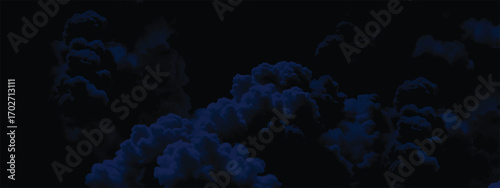 Black backdrop with dense rolling storm clouds in deep blue tones