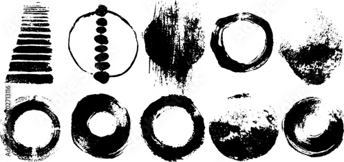 Black ink silhouette set of street patterns and circles for urban design