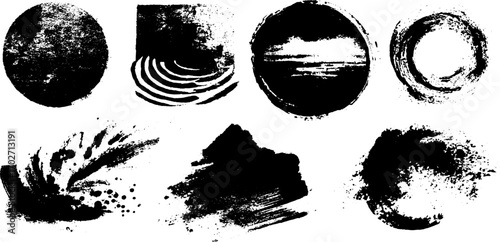 Abstract black ink silhouette set of urban street patterns and tile designs