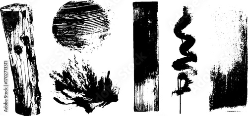 Black ink silhouette set of street wall textures for urban art design
