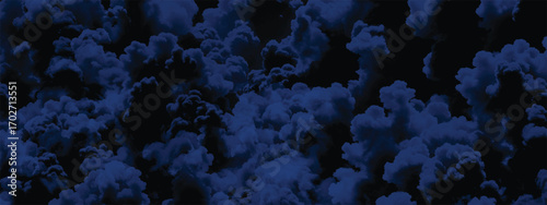 Surreal digital sky art of dark blue stormy clouds in night atmosphere