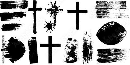 Black ink silhouette collection featuring tape and sticker designs for creative projects