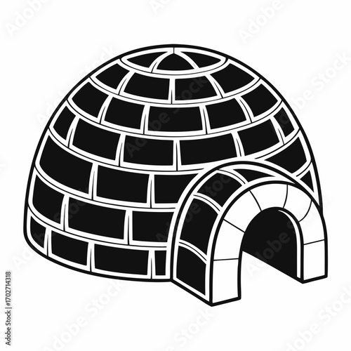 A simple black and white illustration of an igloo a dome shaped snow house with an arched entrance perfect for winter and arctic themes