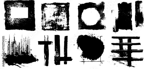 Black ink silhouettes of torn poster paper design elements for urban art