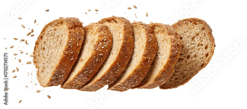 Slices of whole wheat bread, showing multiple slices, light brown color, with visible grains