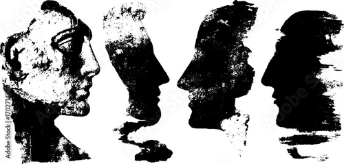 Black ink silhouettes of urban art statues for creative design and decor